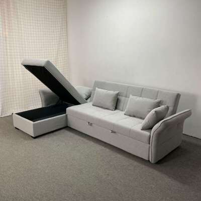 箱极简中小户型客厅折叠带两转角储物用仿7381C棉麻多功能沙发床