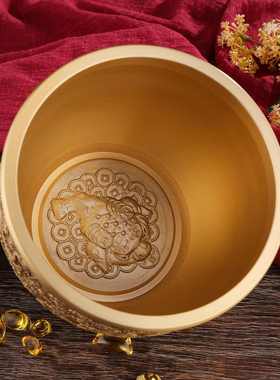 纯黄铜龙凤呈祥五龙戏珠缸聚宝盆客厅办公室桌面复古工艺品铜摆件