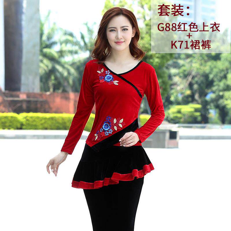 新款广场舞服装新款套装中老年金丝绒舞蹈服女成人跳舞衣秋冬季演