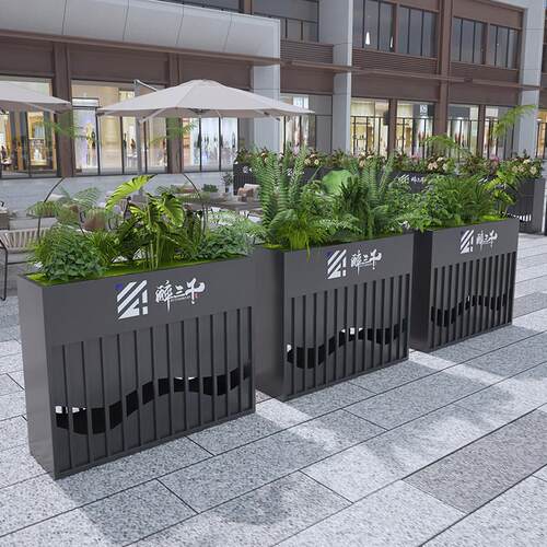 不锈钢户外铁艺花箱组合长方形花池广场售楼部种植箱花坛围栏定制