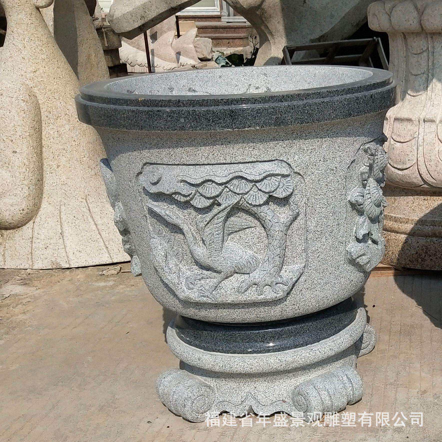 福建石雕厂家 仿古青石花盆鱼缸手工雕刻石缸工艺品家居摆件