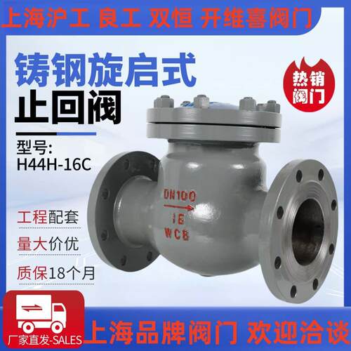 上海沪工双恒阀门H44H-16 25C铸钢法兰旋启式止回阀良工DN100 150