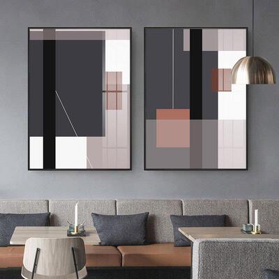 现代简约黑白抽象画工作室挂画几何色块壁画玄关客厅大尺寸装饰画