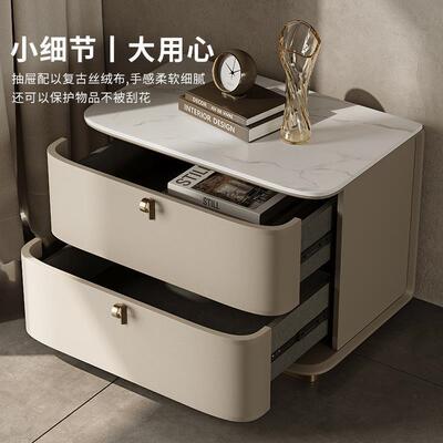 全实现木SDA5785代床头柜轻奢岩板皮质室高安级收卧纳储物床边柜