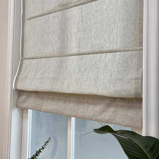 纯亚麻柔式窗帘简约现代素色亚麻加厚布中式风免打孔升降罗马帘