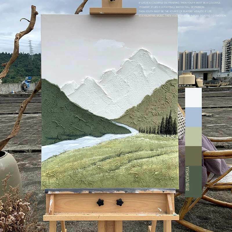 肌理画diy材料手工手绘装饰画数字油画石英砂丙烯立体画粉色沙滩