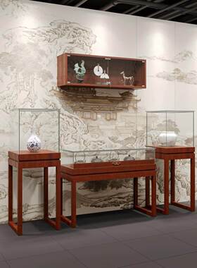 高级实木玻璃中式覆古珠宝首饰玉器展示柜台博物馆文玩古董饰品柜