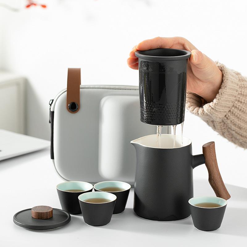 陶瓷便携式旅行茶具套装简约户外露营喝茶随身泡茶快客杯个人专用图片