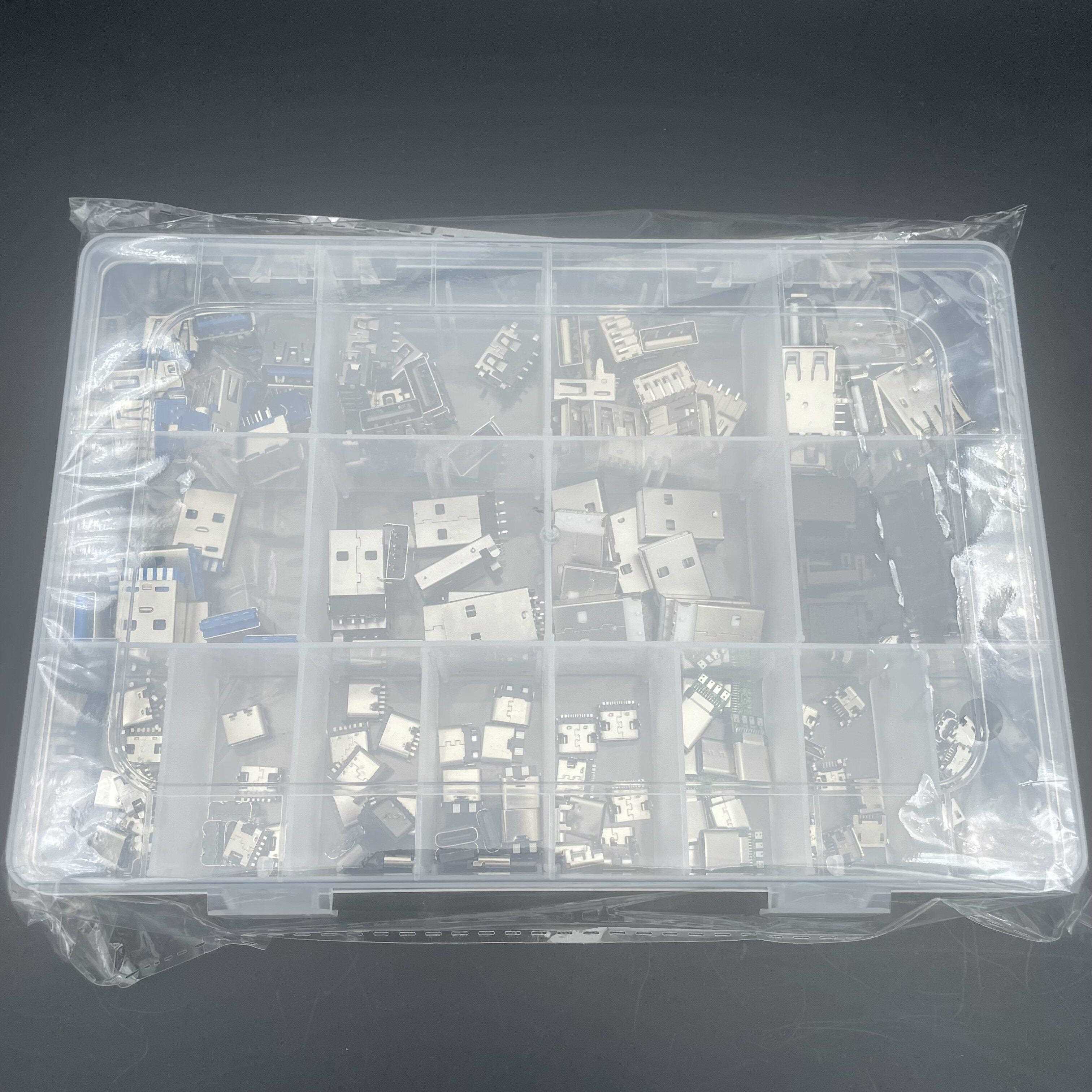 16种180PCS MICRO连接套盒A型C型3.0公头USB2.0母头MINI插板沉板