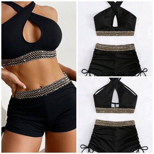 High waisted flat angle bikini women's swimsuit