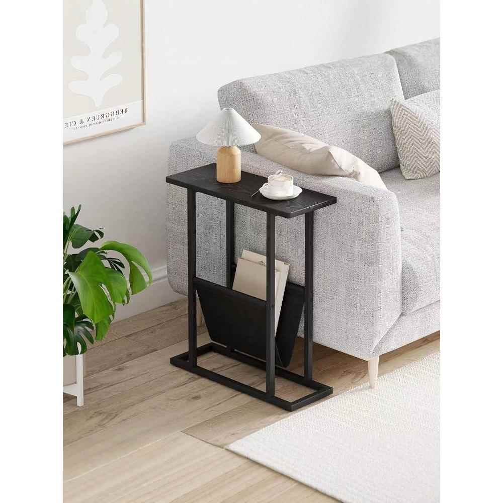 沙发边几简约角几置物架客厅黑色实木边桌北欧床头柜创意小茶几窄
