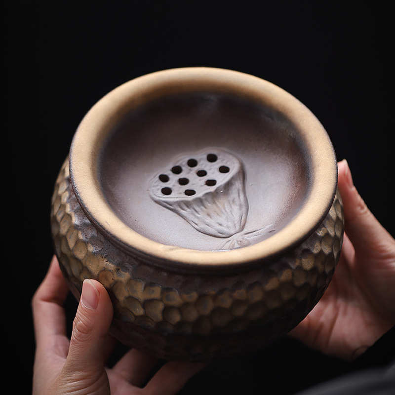 复古建水家用陶瓷茶室大号茶渣缸干泡台废水缸茶洗茶渣缸带盖过滤