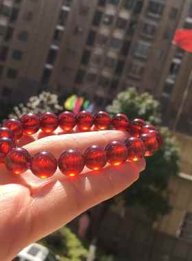 新品天然橙红色石榴石手链女神款单圈圆珠手串珠链珠串规格10.8mm