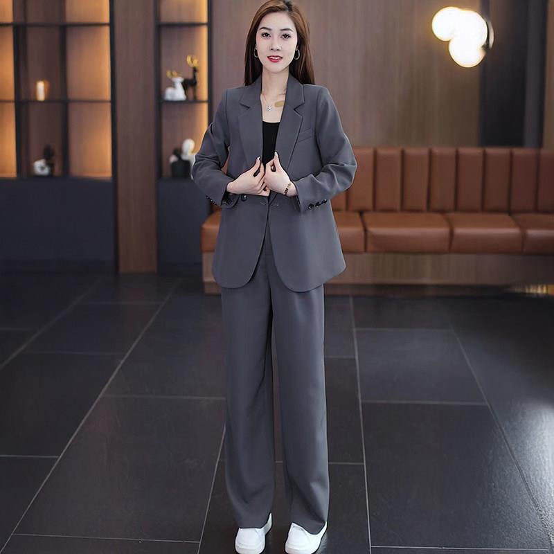休闲西服套装女春季2025年新款宽松显瘦职业西装外套阔腿裤两件套