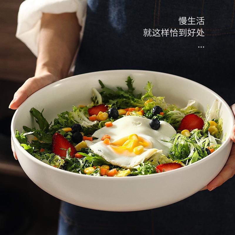 北欧餐具陶瓷鱼头圆碗10寸汤碗纯色沙拉碗盘水煮鱼深盘汤盘家用
