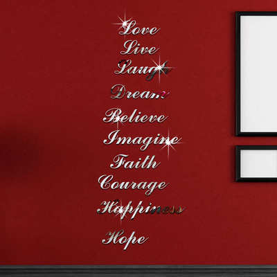 JM123Love Live Laugh英文镜面墙贴亚克力楼梯装饰贴可移除