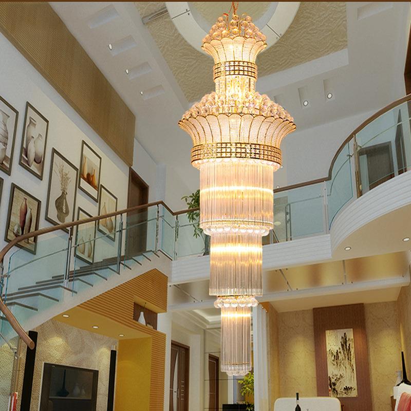 欧式水晶灯具别墅旋转楼梯中空长吊灯楼中楼挑空客厅复式楼大吊灯
