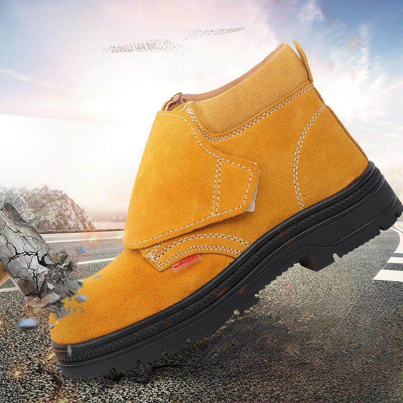 单棉牛皮覆盖焊接男女劳动保护鞋，全季安全鞋高帮耐磨防摔钢头帽