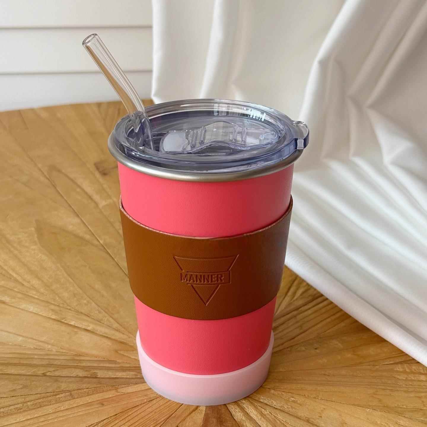 适配Manner不锈钢冷水杯粉色540ml款 配件密封防漏水杯盖