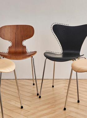 伽罗生活C07柚木弯板金属椅铁艺弹性背板蚂蚁椅实木实木椅久坐