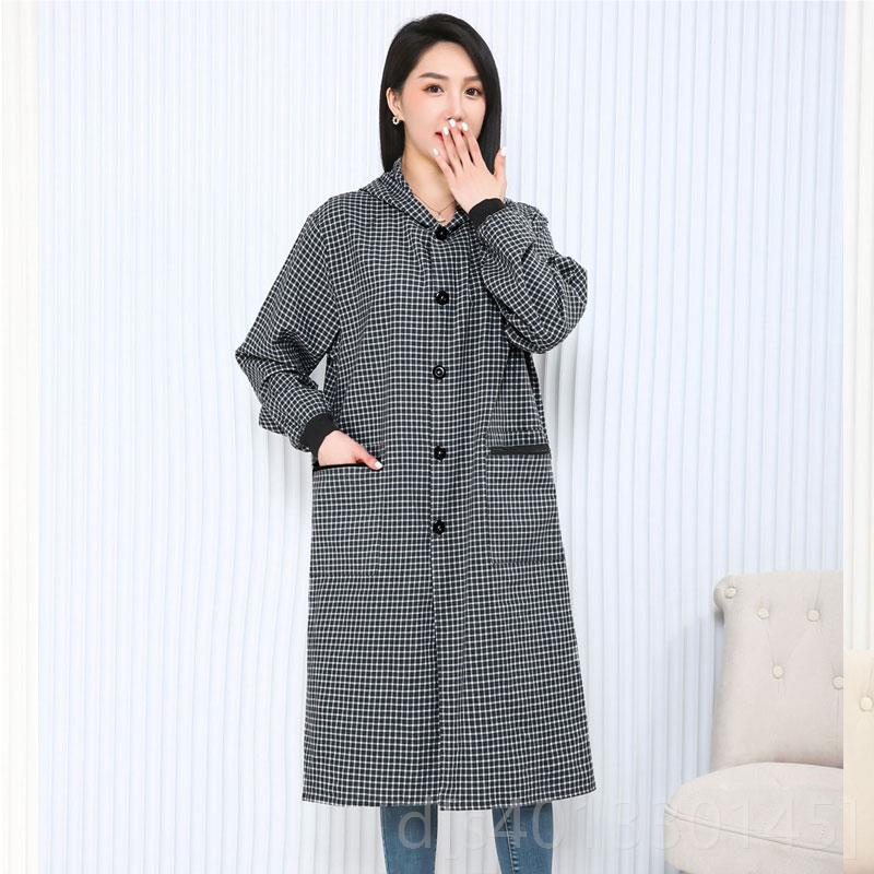 高档新款棉系扣罩衣长袖围裙正纯穿耐衣厨房防污尚女士工作服磨时