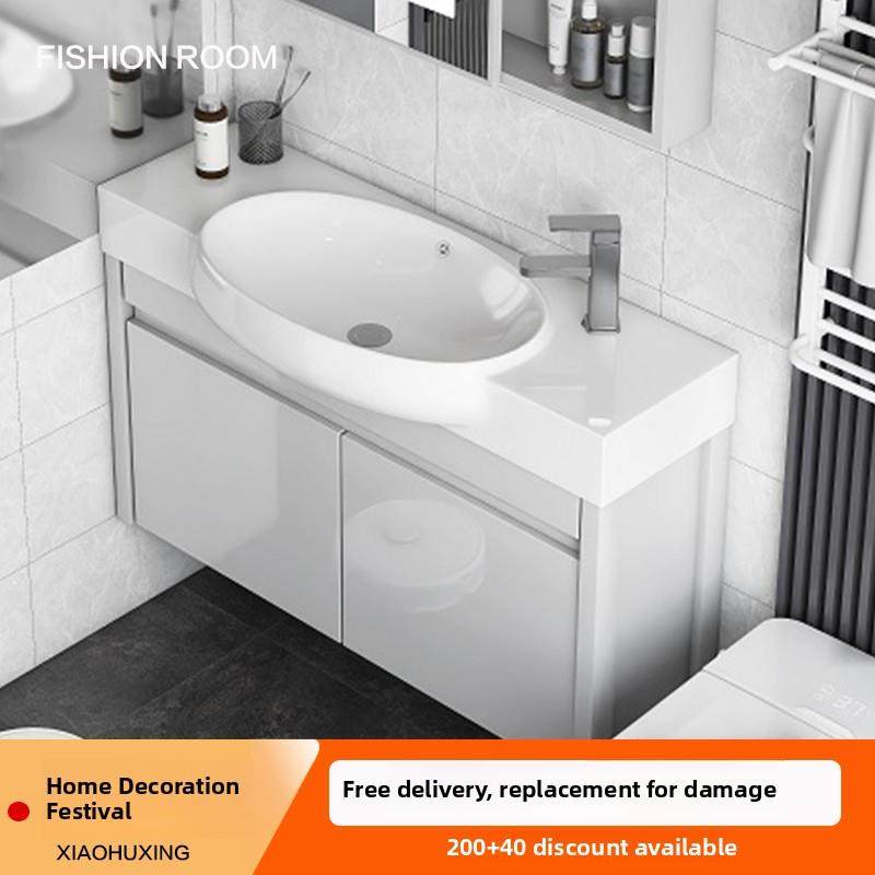 窄边壁挂式空间铝制浴室柜卫生间小户型洗脸盆洗脸柜组合一体化洗