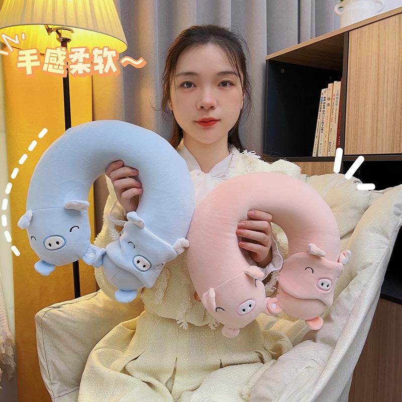 新款直销u型枕记忆棉创意卡通动物猪猪眼罩套装搭扣遮光眼罩u型枕