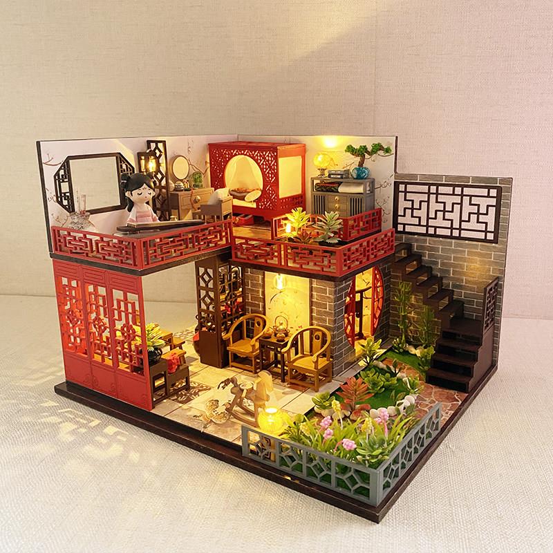 美代国潮古风系列diy小屋手工制作拼装建筑模型木制玩具立体拼图