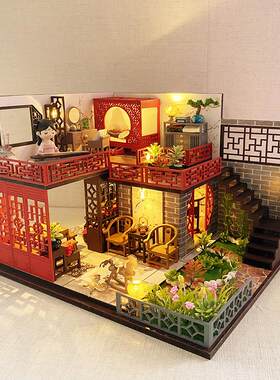 美代国潮古风系列diy小屋手工制作拼装建筑模型木制玩具立体拼图