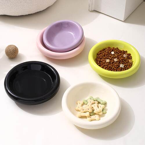 Cream PE Creative Pet Bowl Anti-Tip Ceramic Bowl Cat Food an