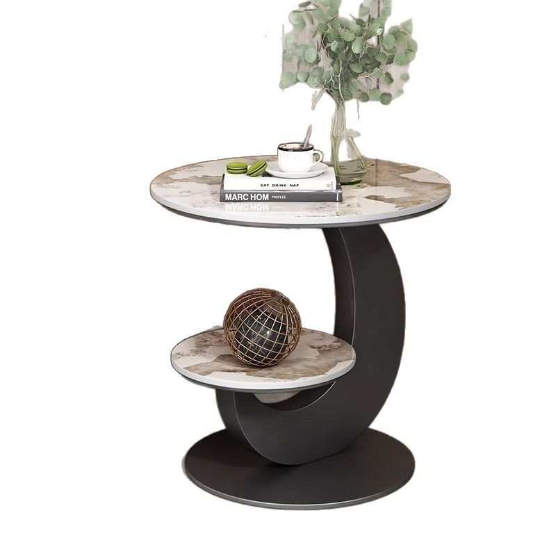 小茶几简约现代岩板边几客厅阳台双层小圆桌创意高级感沙发边几