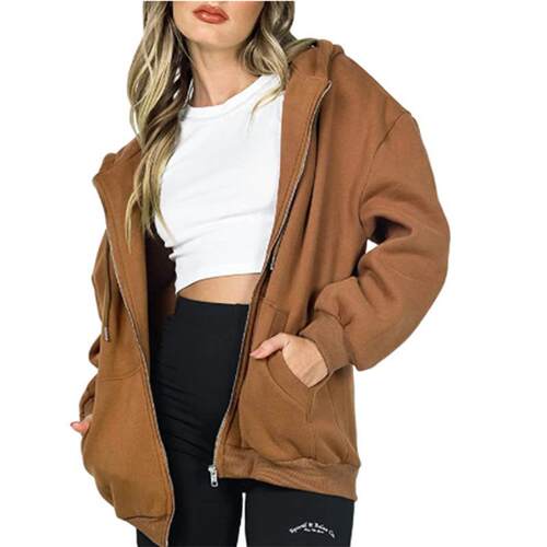 Women's top hooded thick zipper cardigan sweatshirt