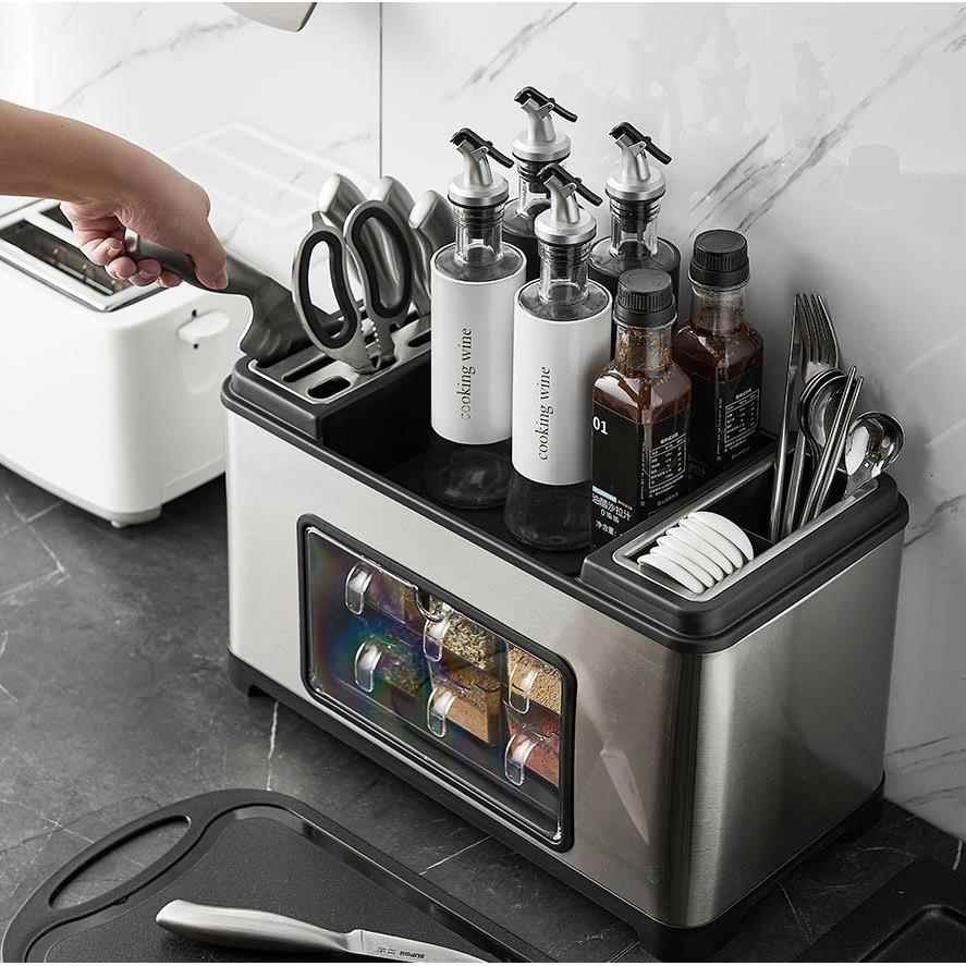 厨房塑料置物架筷子筒多功能台面调味家用收纳架用品不锈钢置物架