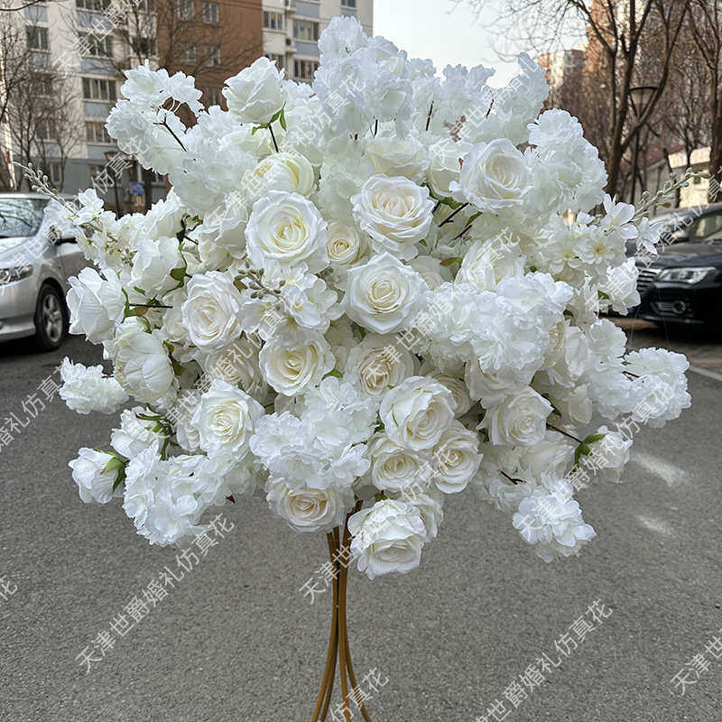 世爵80cm白色玫瑰花球婚礼餐桌摆放花艺烛台装饰球形花花球形花