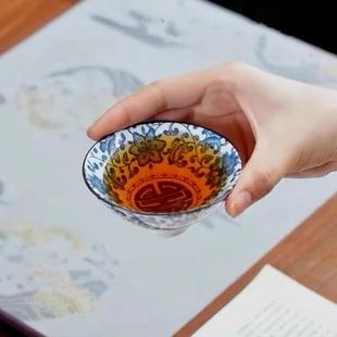 陶瓷复古斗笠功夫茶杯家用酒杯茶碗茶盏 德化青花品茗主人杯六只装