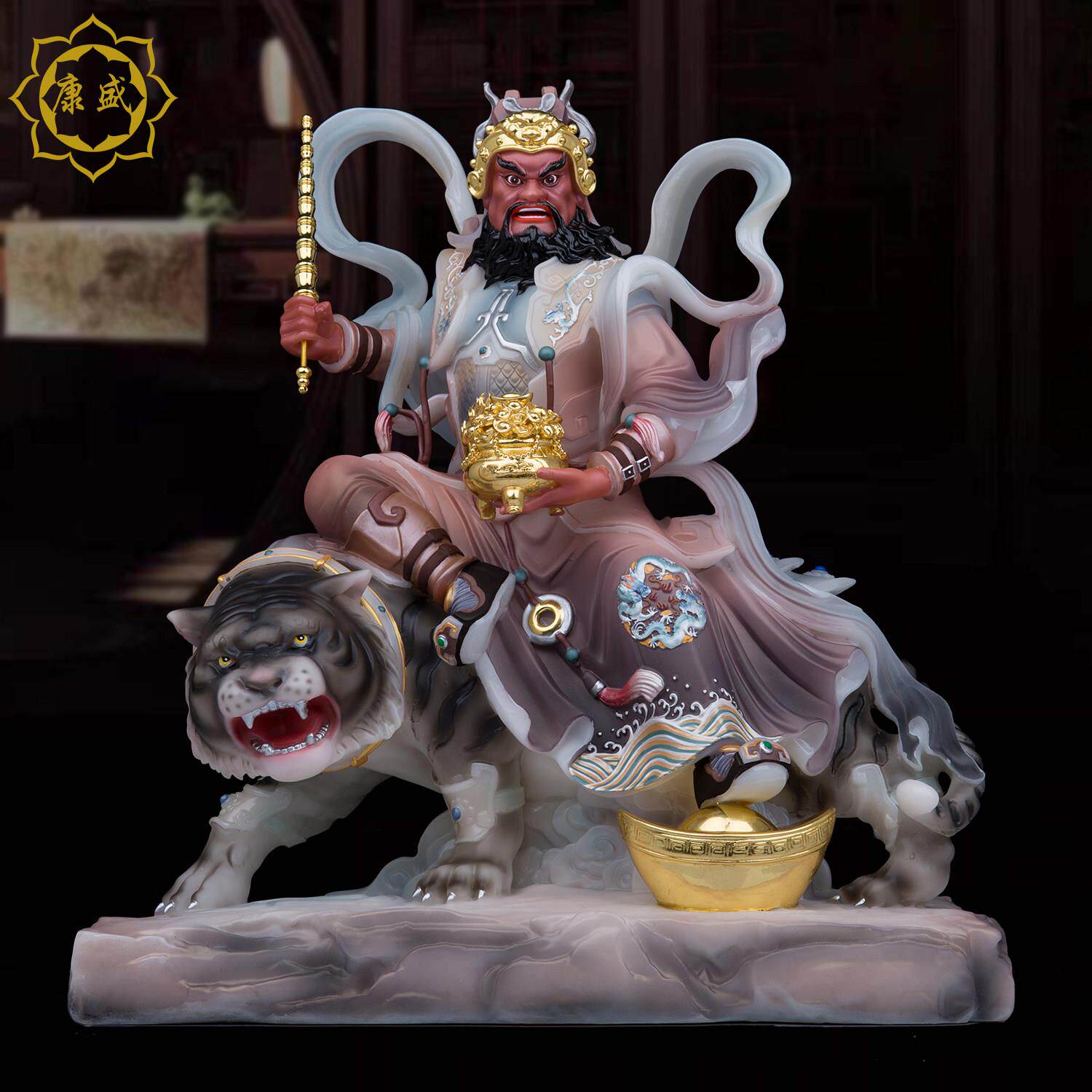 武财神赵公明神像汉白玉五路财神佛像赵元帅像工艺品摆饰家用摆件