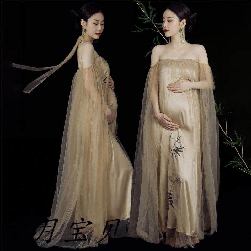 影楼孕妇拍照新款覆古优雅气质水墨画抹胸裙中式改良一字肩服装,孕妇装/孕产妇用品/营养,影楼服装,淘宝优惠券,粉丝福利购,淘宝优惠卷