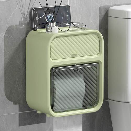 Wall-mounted waterproof toilet paper holder, no drilling req