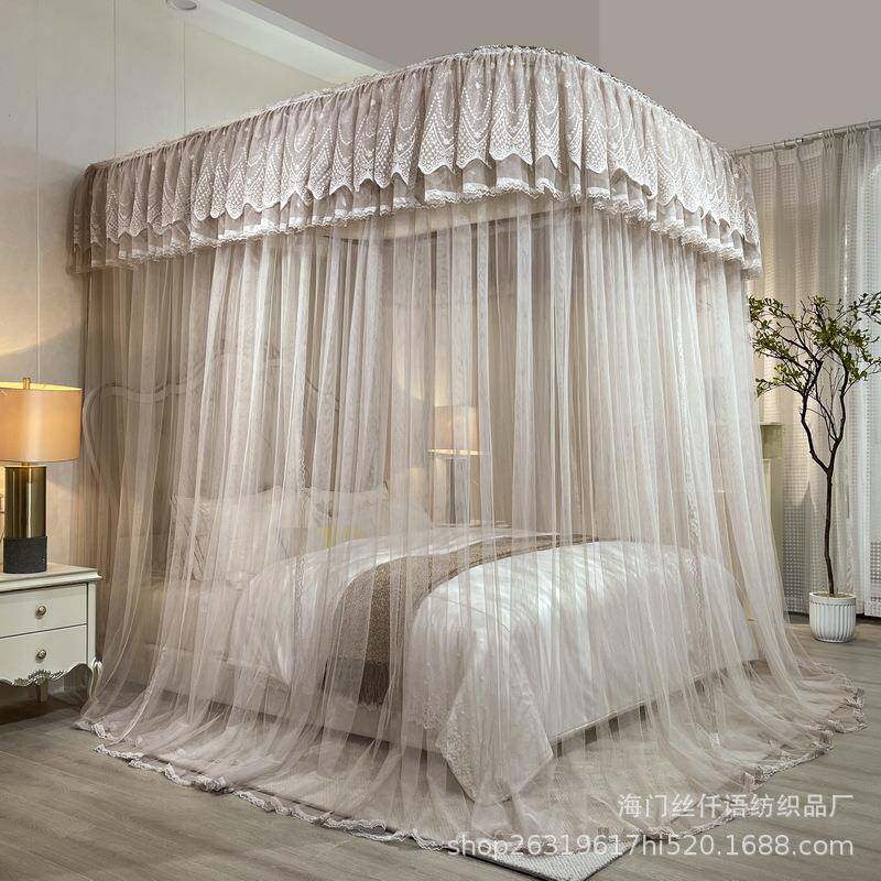 导轨蚊帐2026新款家用U型轨道1.5伸缩床幔高级卧室落地免安装防蚊