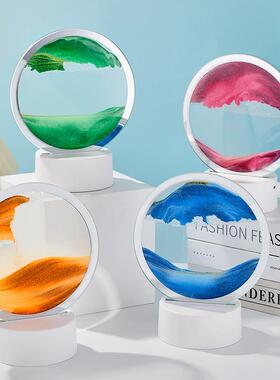 新轻奢3D流沙画发光沙漏摆件家居桌面客厅装饰礼物圆形创意小夜灯