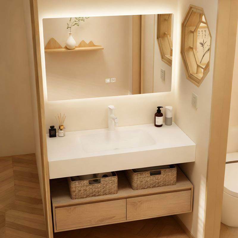 实木浴室柜一体组合陶瓷一体盆卫生间洗脸洗手池化妆洗漱台轻奢款