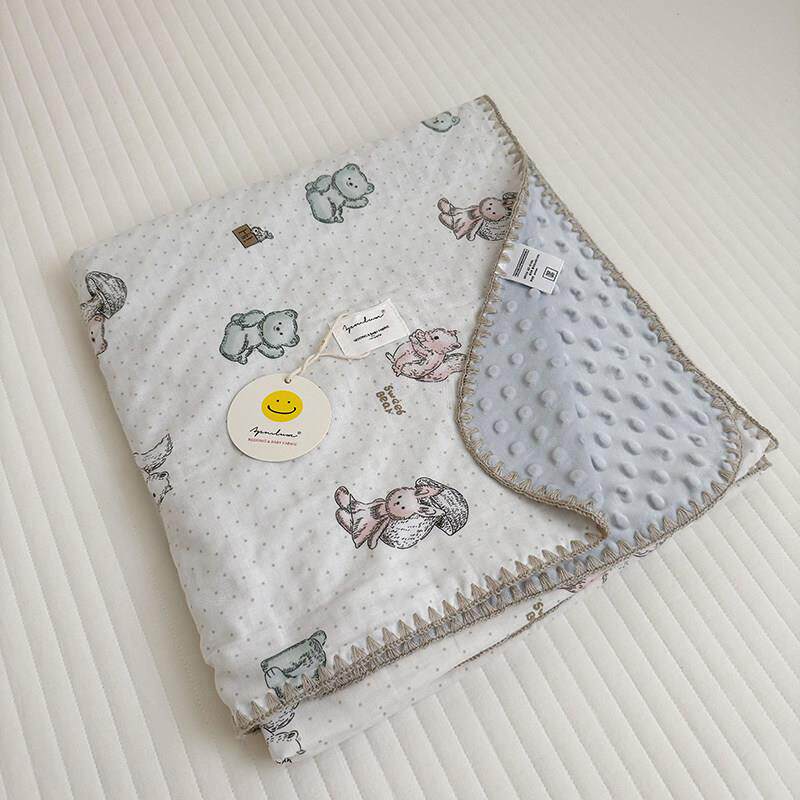 ins可爱婴儿童双层纱豆豆毯子办公室午睡沙发盖毯夏凉被四季被子