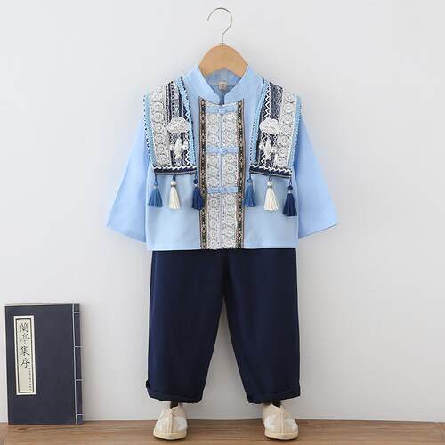 高档儿童少数装民族服男童壮族苗族舞演出服蹈中国风表幼儿园古风