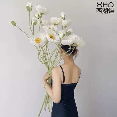 新中式落地大件虞美人植绒仿真花假花婚庆道具装饰房屋客厅摆件