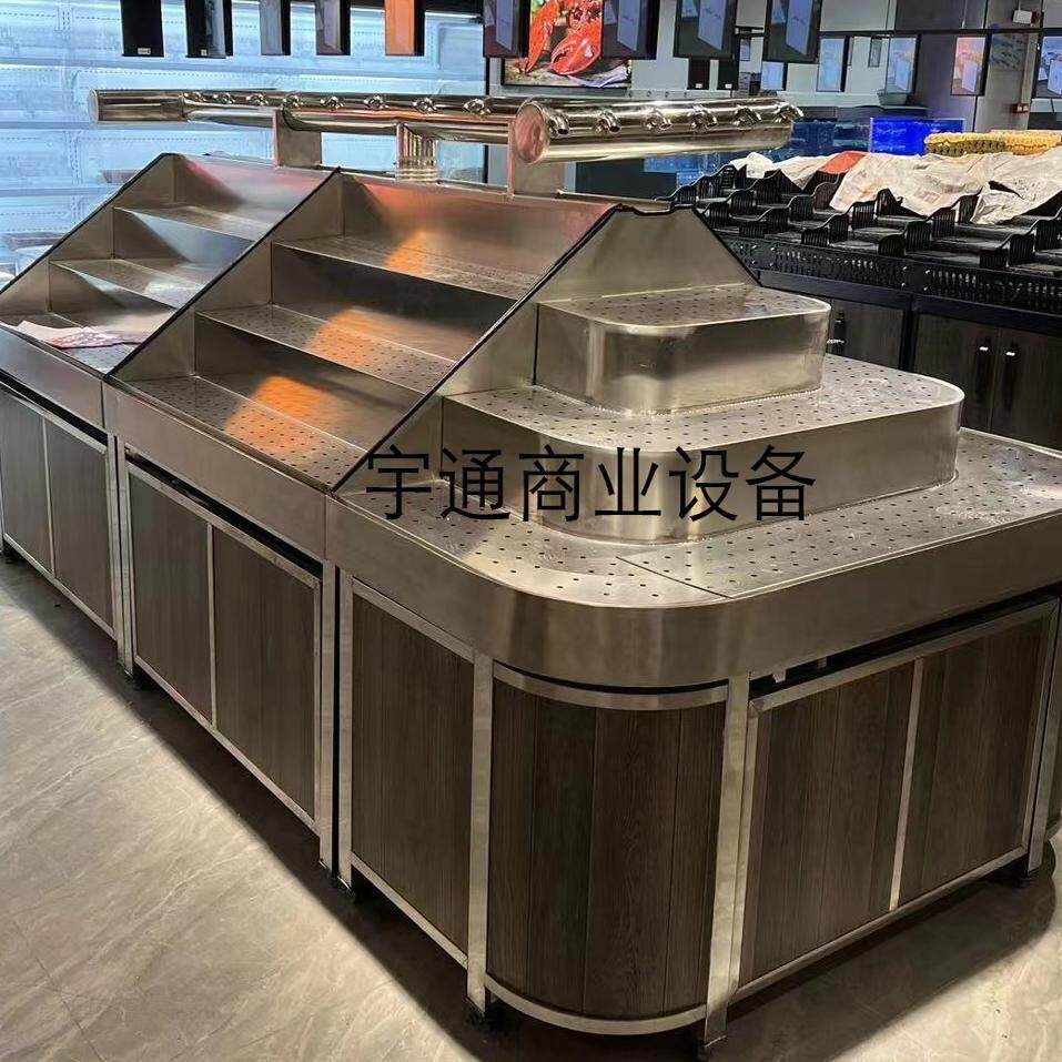 超市喷雾蔬菜货架果蔬架不锈钢叶菜展示生鲜蔬果保鲜多层卖菜架子