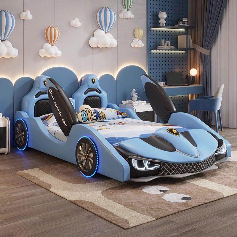 儿童床女孩公主床1.5米汽车床男孩卡通单人床带护栏跑车皮床