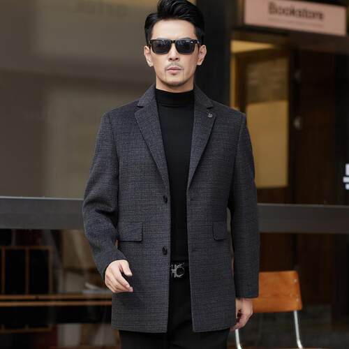 冬双面羊绒呢大男中长E6622-KJ款羊毛呢衣子外季套西装拆卸领羽绒