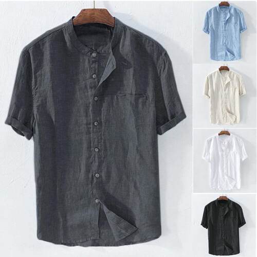 Men's short sleeved shirt, thin standing collar shirt,