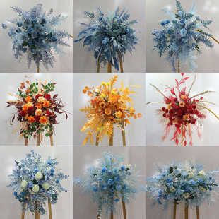 中式婚庆路引牡丹花点背景挂花拱门花艺布置婚礼装饰迎宾花柱摆件