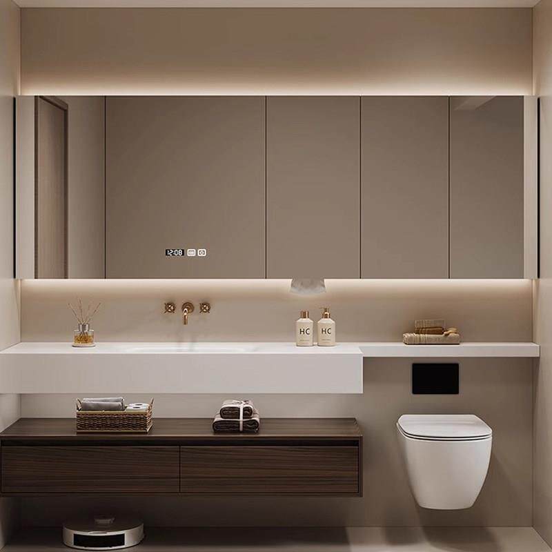 定制浴室智能镜柜单独挂墙式化妆室加长收纳实木储物柜除雾气氛灯